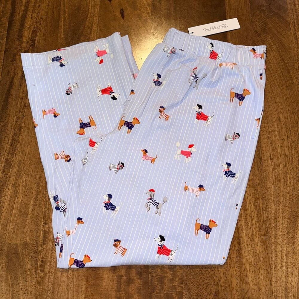 BedHead PJs NWT Blue Striped Dog Print Pajama Pants Size XL Cozy Cotton